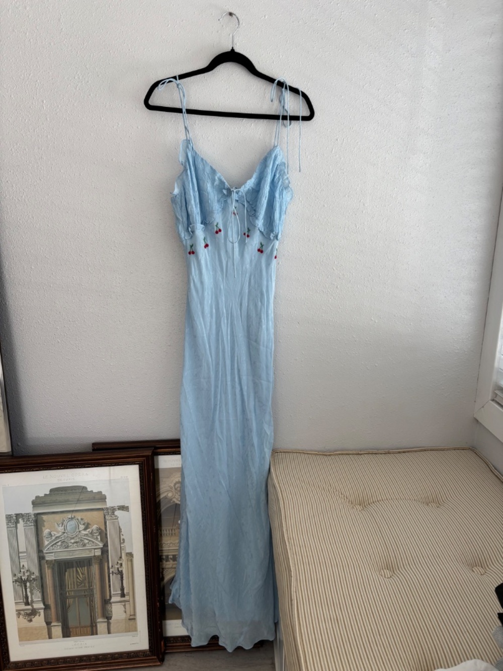 NWT Damson Madder Isabella Slip Maxi Dress Blue Monika Jacquard Cherries - Picture 6 of 8